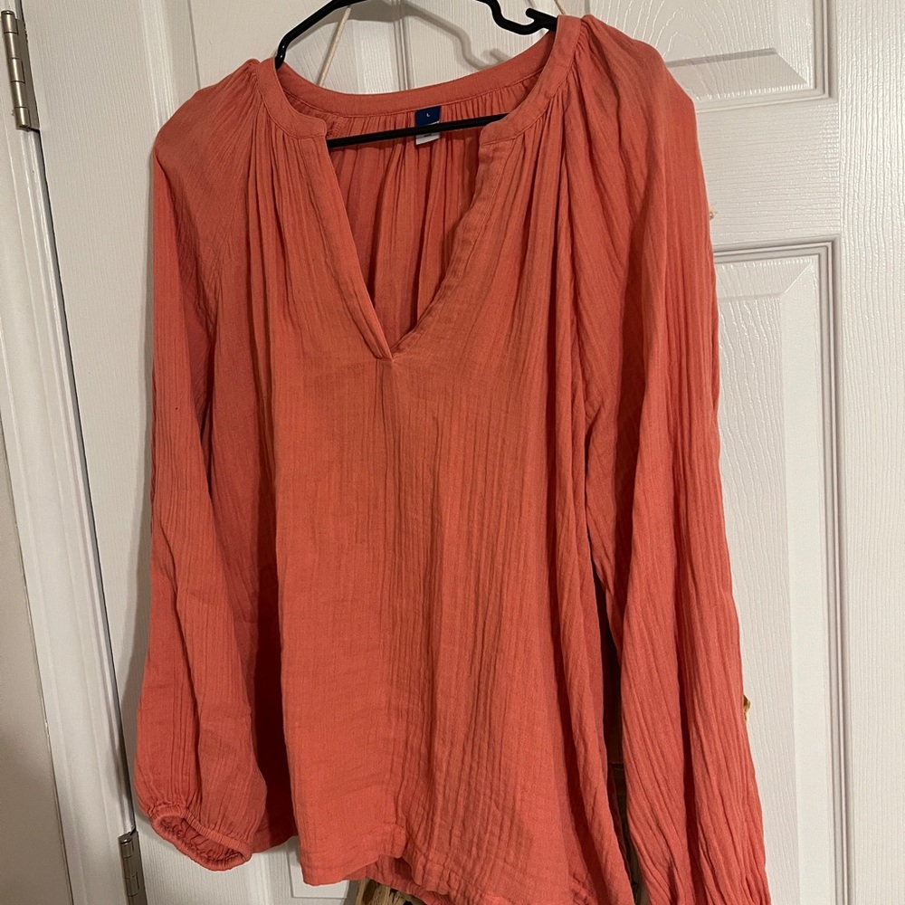 Old Navy Orange Long Sleeve Pleated Blouse